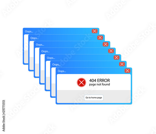 Vector 404 Error Retro Pop Up Window Illustration, Isolated Windows.