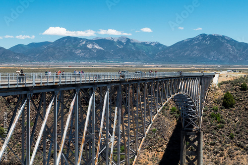 Rio Grande Gorge Bridge, near Taos, New Mexico. Mountains and Blue Skies. 