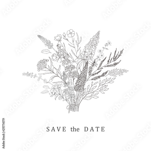Floral bouquet for save the date, wedding, decoration.