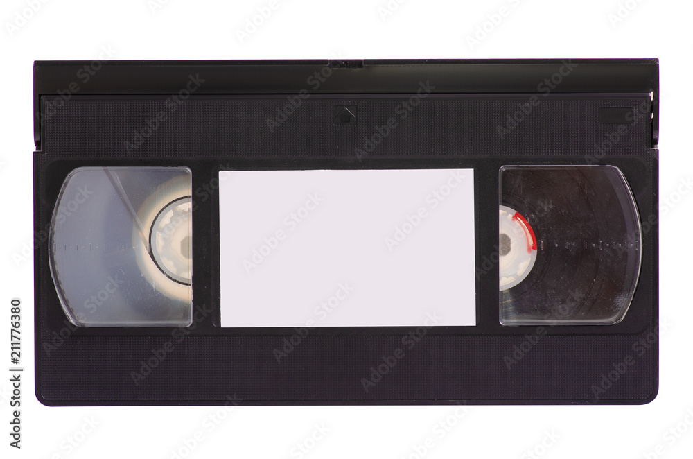 Videocassette video technology on white background isolation