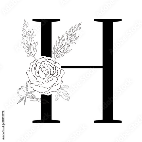 Floral alphabet. Decorative serif letter. photo