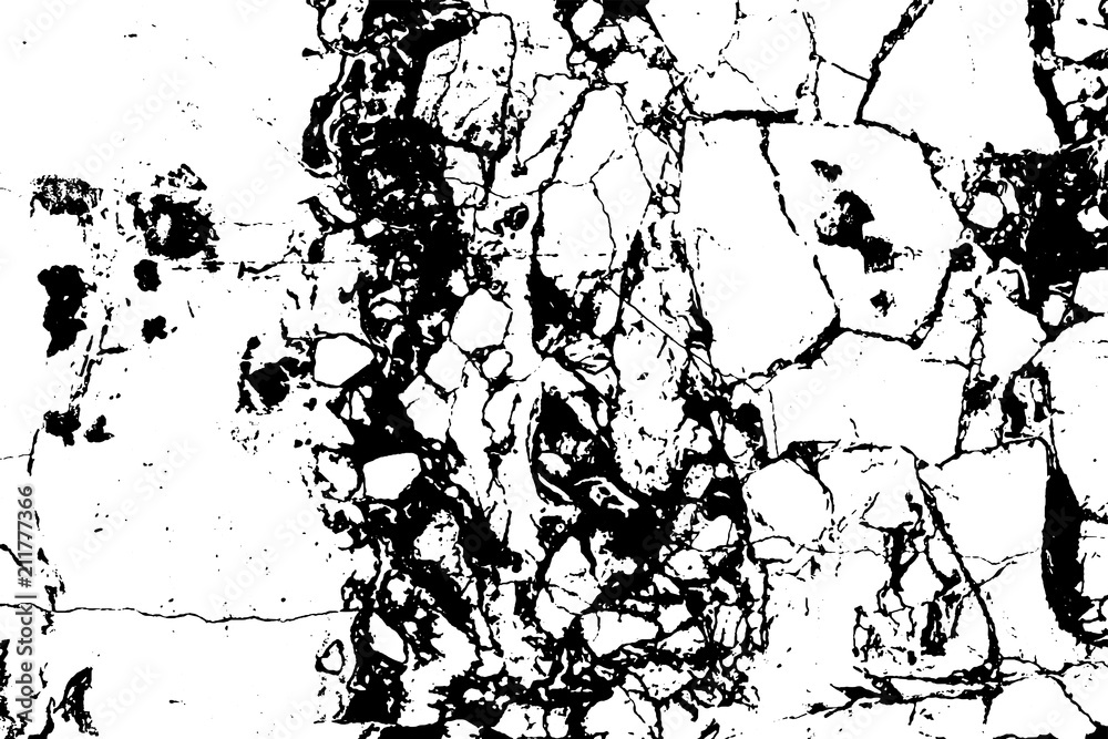Fototapeta premium Black marble cracks vector grunge texture overlay. Natural stone pattern isolated on white background.
