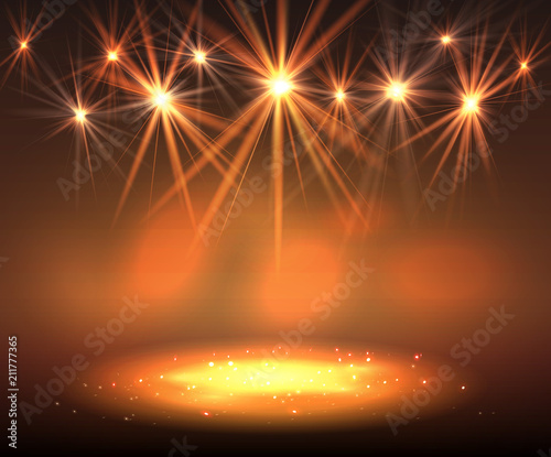 Spotlight on stage with smoke and light.
