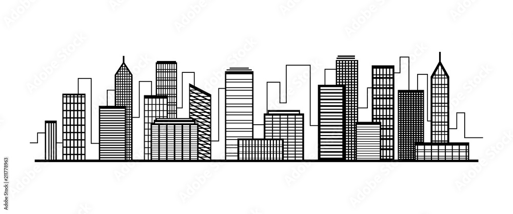 Vector city silhouette icon with windows. Vector Illustration