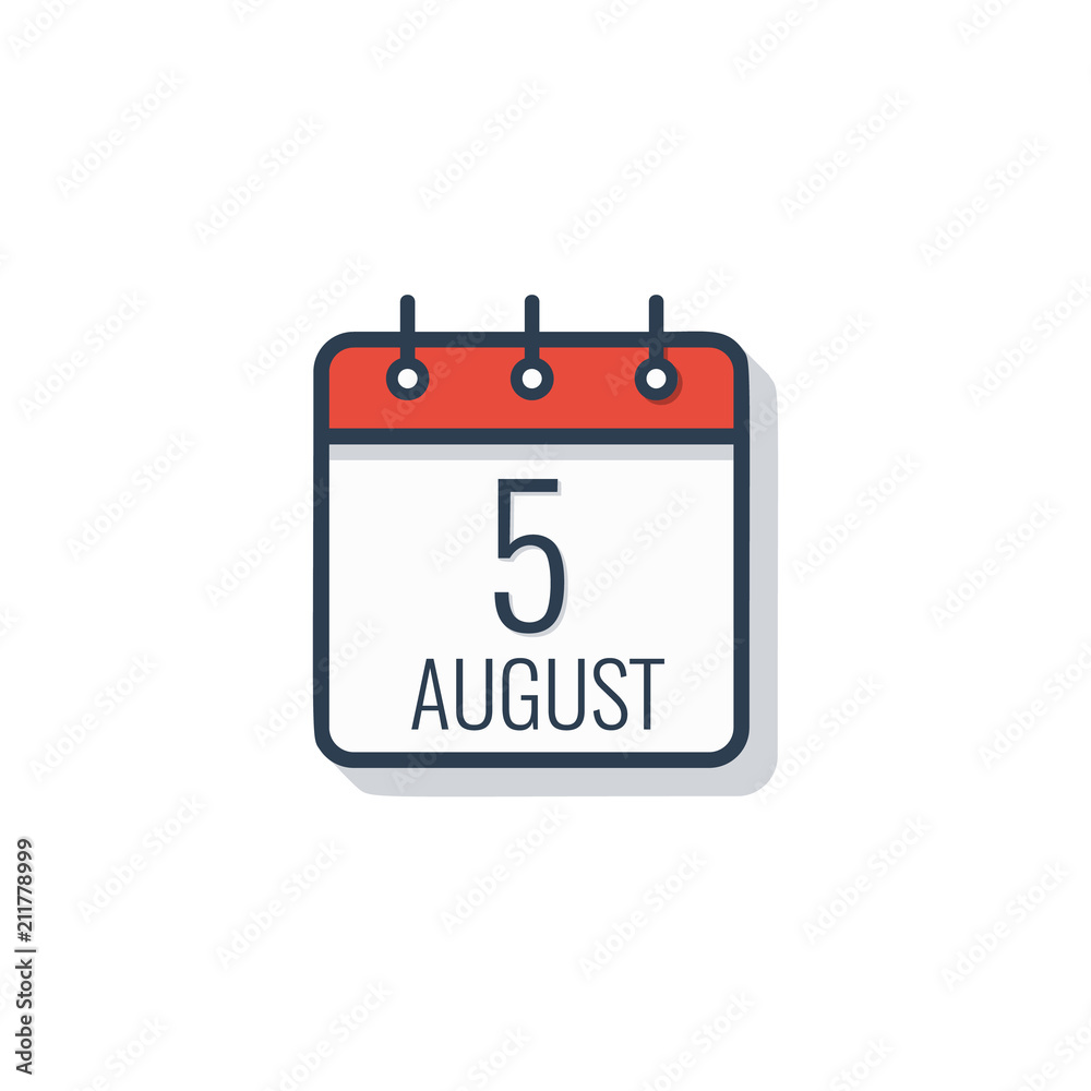 Calendar day icon isolated on white background. August 5.