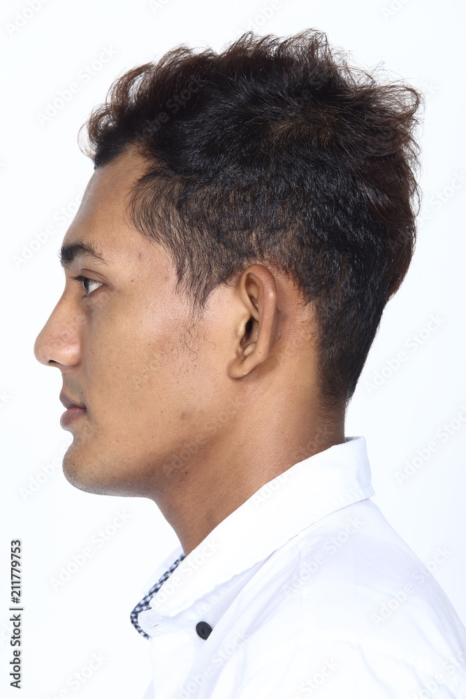Fototapeta premium Asian man before applying make up hair style. no retouch, fresh face