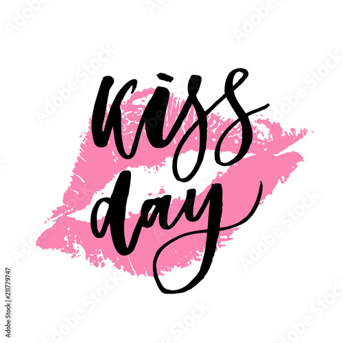 World kiss day. Phrase lettering calligraphy lips pomade