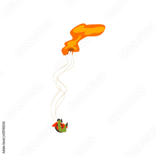Skydiver falling with unopened parachute, extreme sport and skydiving concept vector Illustration on a white background