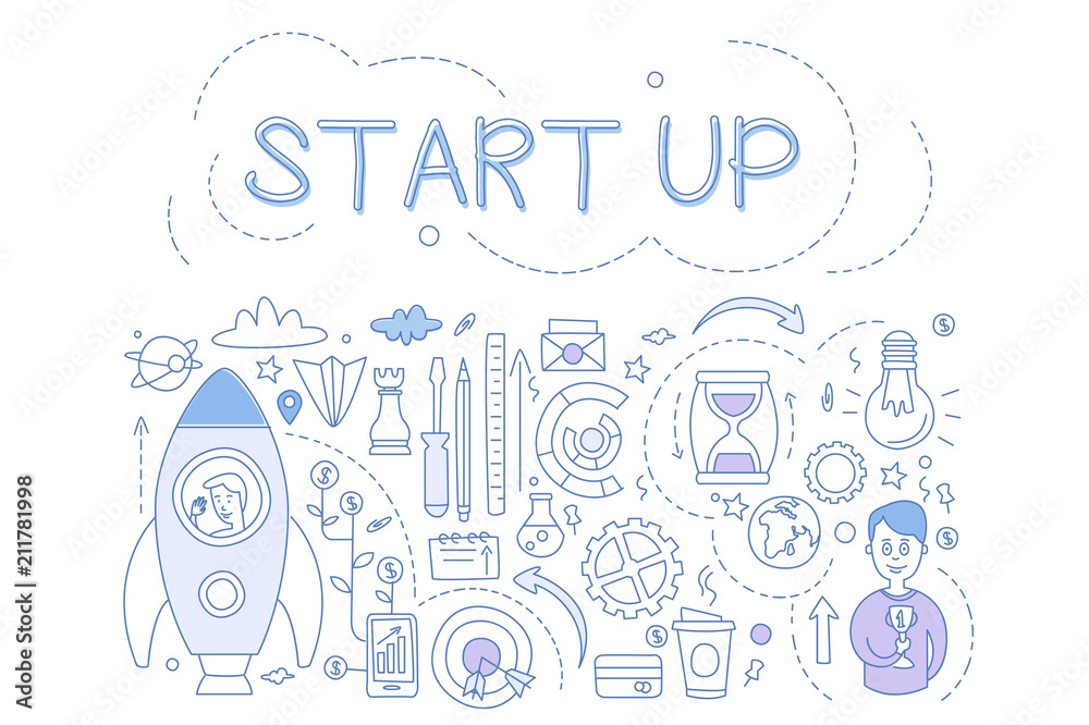 Start up set, hand drawn financial design elements for banner, poster, brochure, flyer, advertising vector Illustration Start up set, hand drawn financial design elements for banner, poster, brochure, flyer, advertising vector Illustration