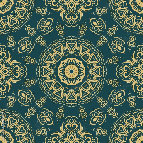 Floral Geometric Pattern with hand-drawing Mandala. Vector super illustration. For fabric, textile, bandana, scarg, print. © Bonya Sharp Claw