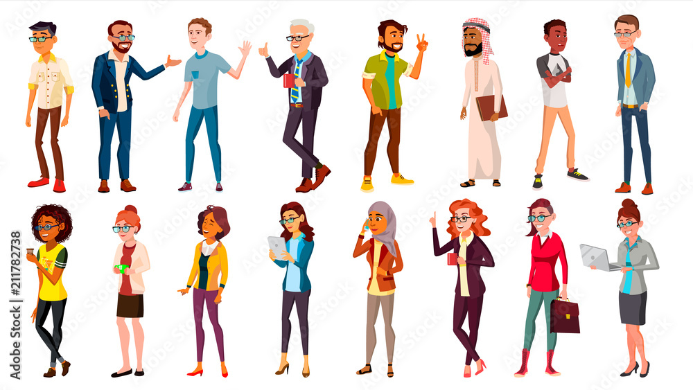 Multinational People Set Vector. Crowd Of People. Men, Women. Business Human. Different Countries. Isolated Illustration
