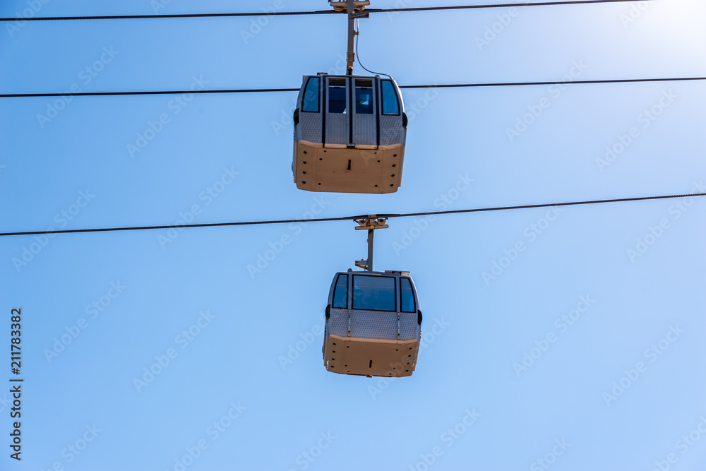 cableway against the sky, transport at height and tourist attraction cableway against the sky, transport at height and tourist attraction