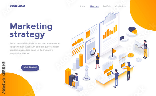 Flat color Modern Isometric Concept Illustration - Marketing strategy