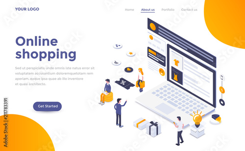 Flat color Modern Isometric Concept Illustration - Online shopping
