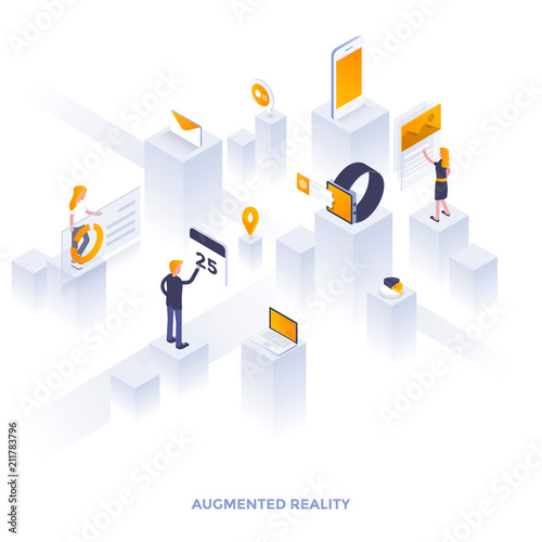 Flat color Modern Isometric Illustration design - Augmented reality