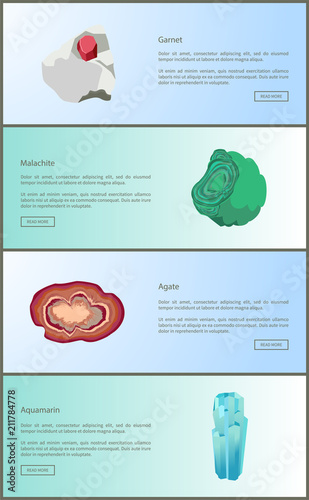 Garnet and Malachite Agate and Aquamarine Minerals