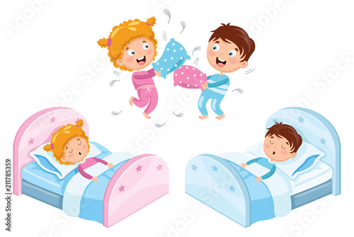 Vector Illustration Of Children In Pajamas