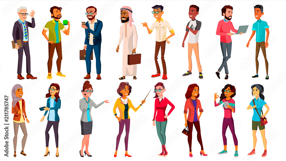 Multinational People Set Vector. Different Ages. Men, Women. Professional Character. Working People Standing. Isolated Illustration