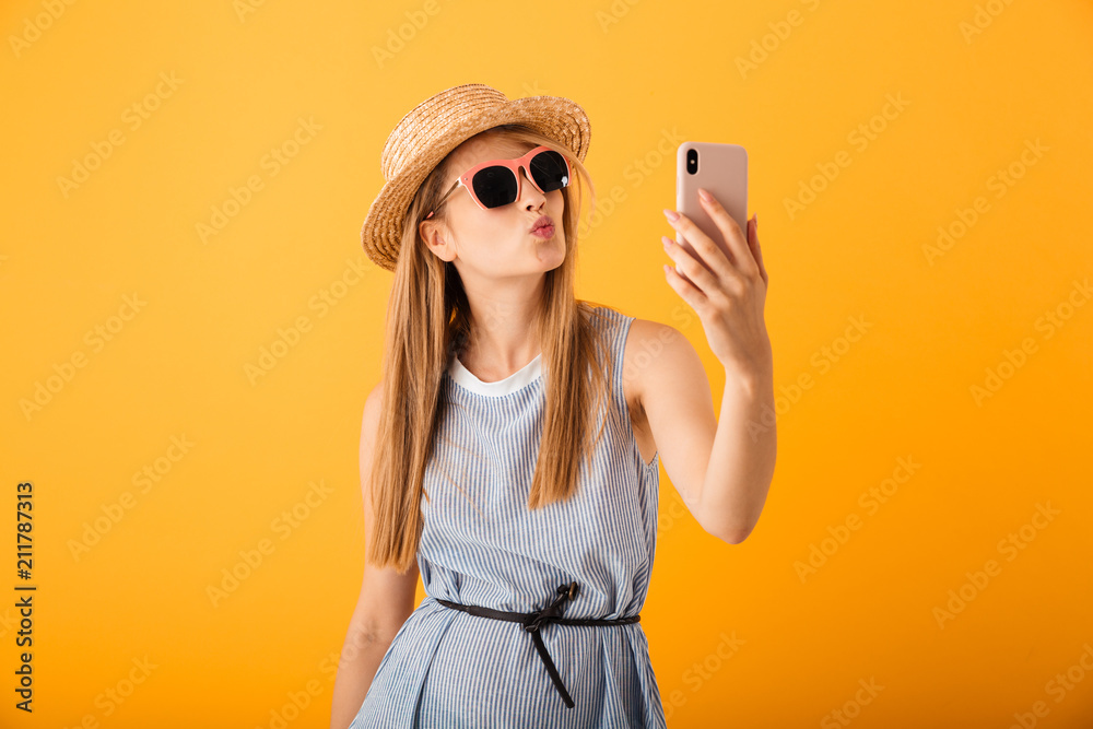 Lovely young blonde woman in summer hat Lovely young blonde woman in summer hat