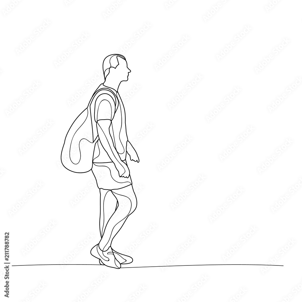 isolated, sketch of a guy with a backpack isolated, sketch of a guy with a backpack