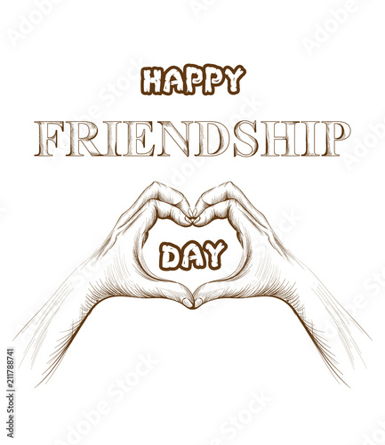 Friendship day card Vector. hands forming a heart shape. line art