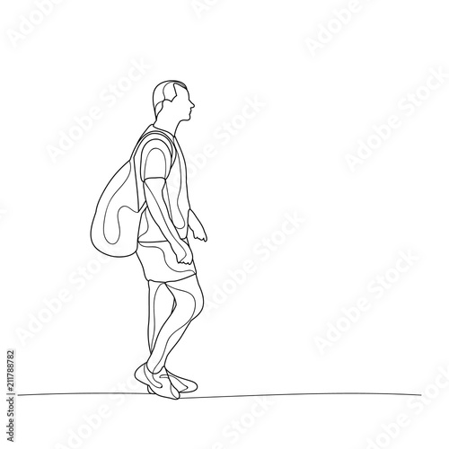 isolated, sketch of a guy with a backpack