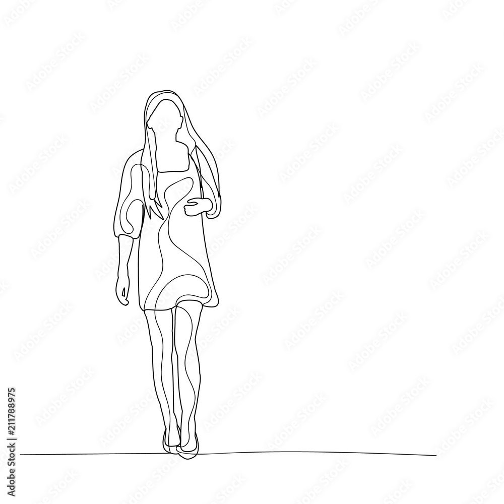 isolated, sketch a girl is coming