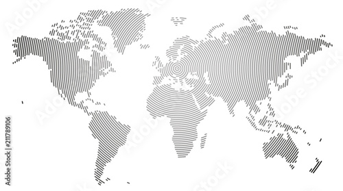 Line Circles radial texture Vector World Map