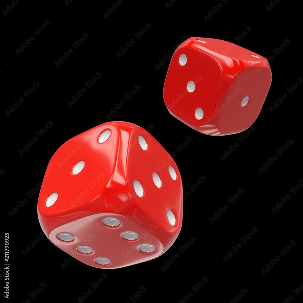 3d rendering two red dices isolated on black background 3d rendering two red dices isolated on black background