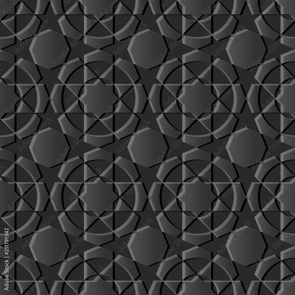 Obraz premium 3D dark paper art Islamic geometry cross pattern seamless background