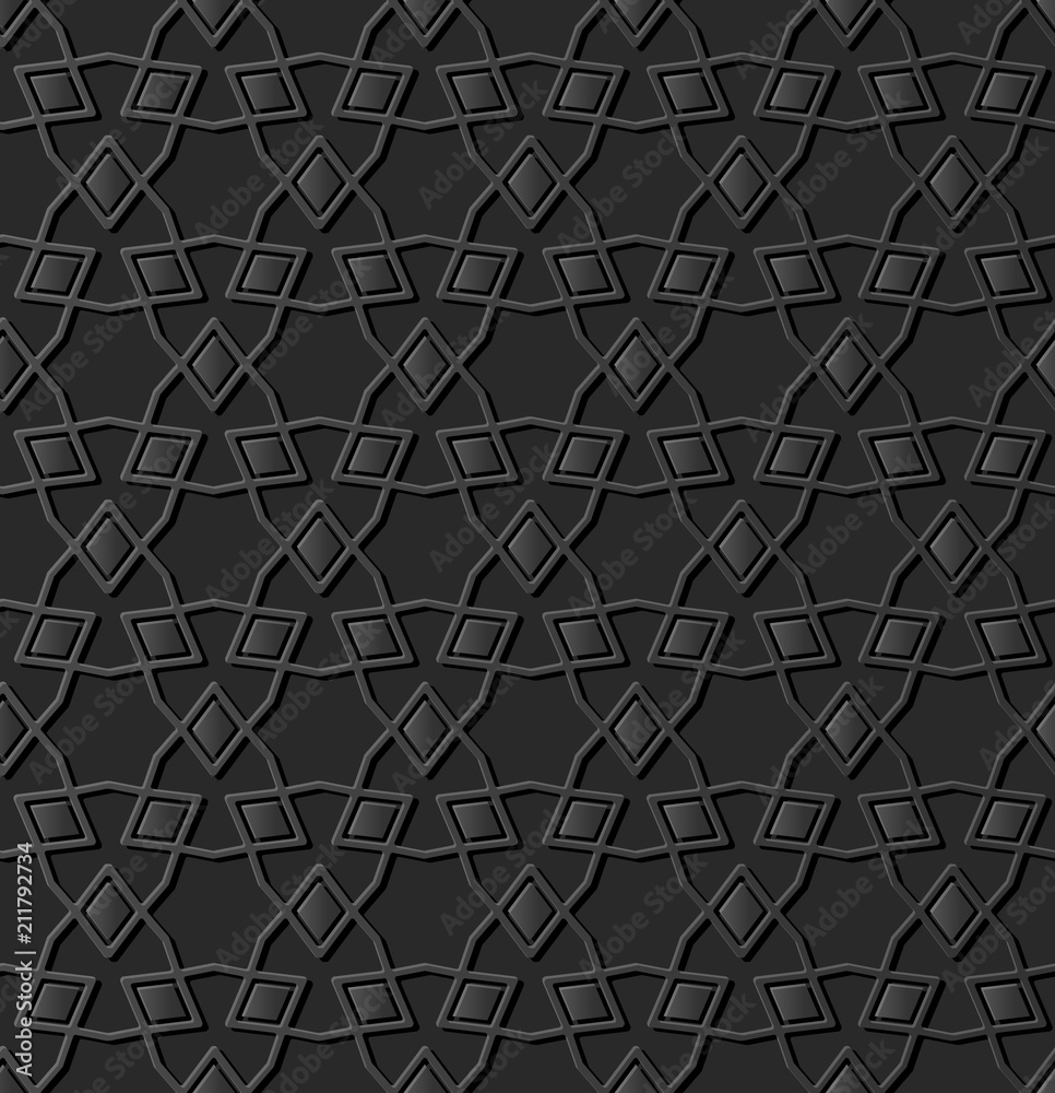 3D dark paper art Islamic geometry cross pattern seamless background 3D dark paper art Islamic geometry cross pattern seamless background