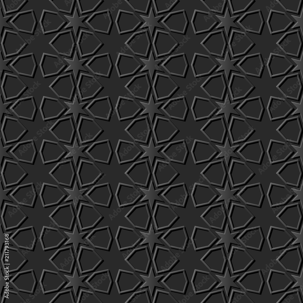 Obraz premium 3D dark paper art Islamic geometry cross pattern seamless background