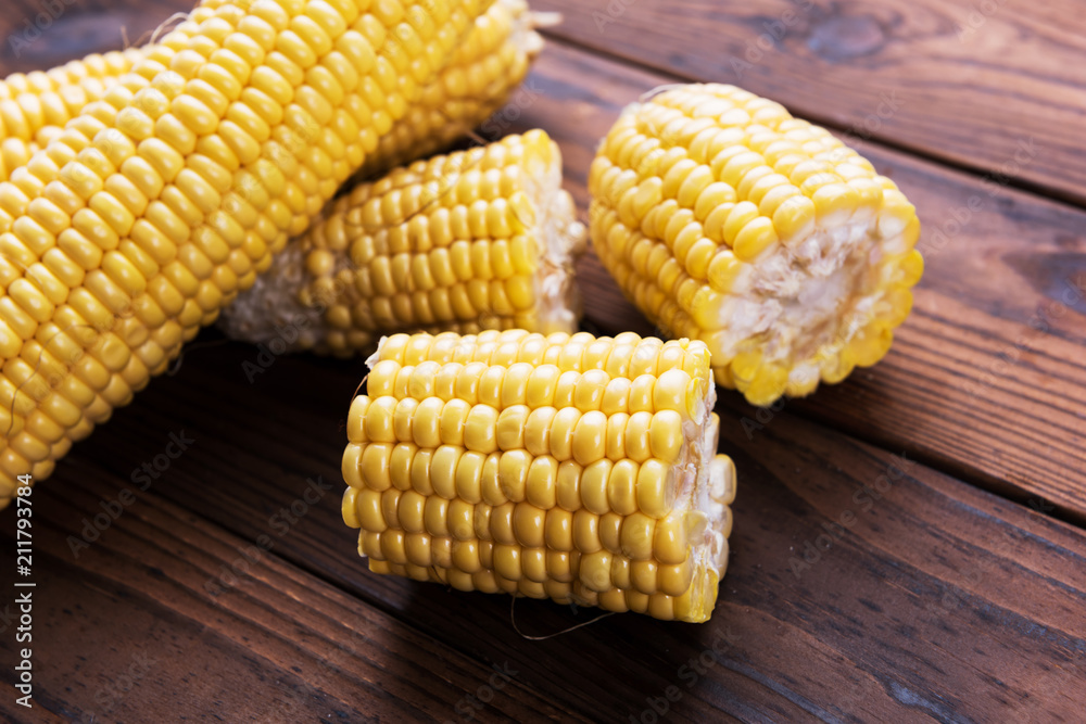 Fresh sweet corn on table Fresh sweet corn on table