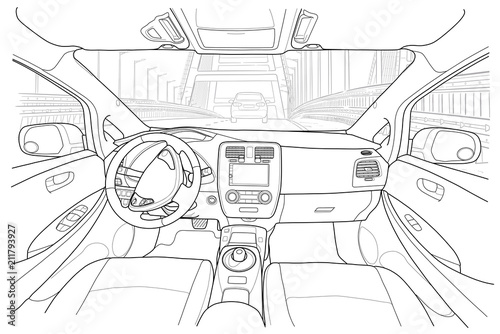 Interior of electromobile with automatic gearbox