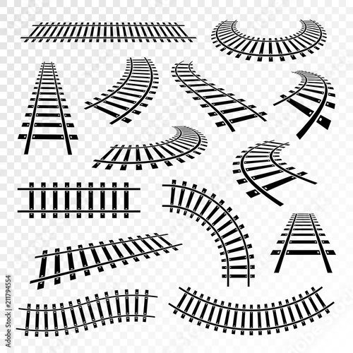 Straight and curved rails icon set