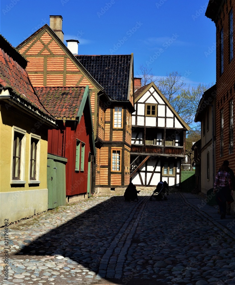 Fototapeta premium Half-timbered frame old norwegian houses