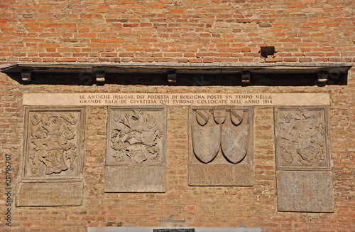  Italy, Bologna, the old Podestà city signs located in the city governament building. photo
