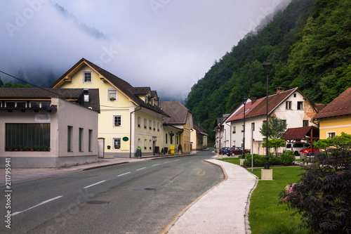 Small mountain town Zelezniki in Carniola region, Slovenia .