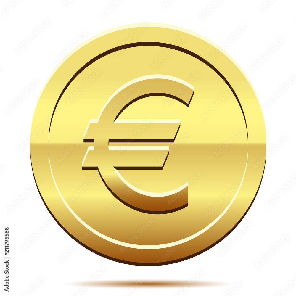 Golden icon of coin Euro on white background. Golden icon of coin Euro on white background.