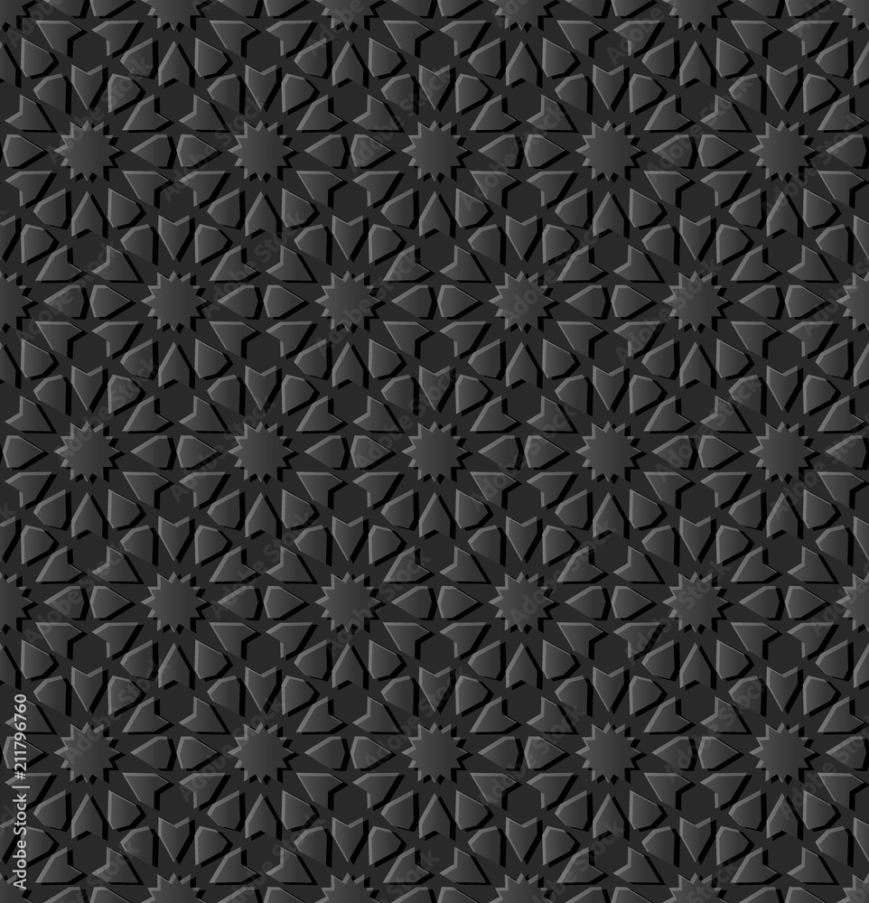 Fototapeta premium 3D dark paper art Islamic geometry cross pattern seamless background