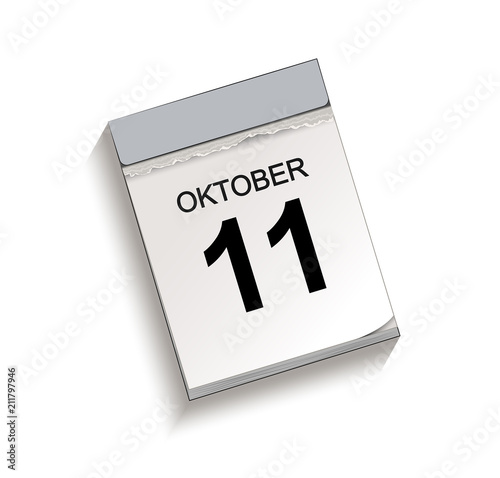 Kalender, Abreißkalender mit Datum 11 Oktober 
Vektor Illustration isoliert auf weißem Hintergrund