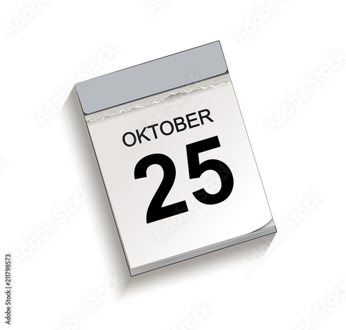 Kalender, Abreißkalender mit Datum 25 Oktober 
Vektor Illustration isoliert auf weißem Hintergrund