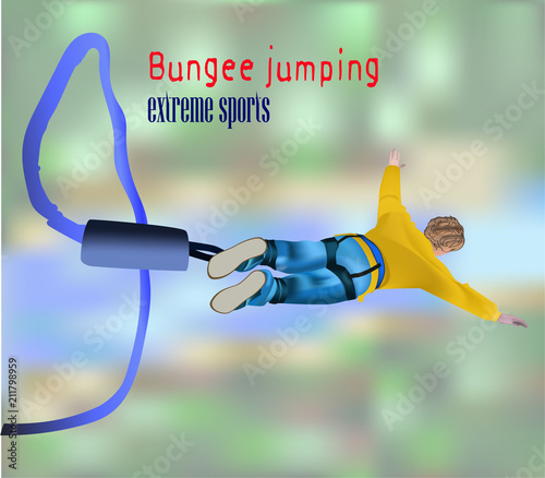 bungee, jumping, jump, vector, illustration, extreme, sport, fall, graphic, fun, element, space, bungy, adrenaline, man, people, design, silhouette, person, cartoon, text, copy, active, action, outlin