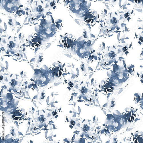 Seamless summer pattern with watercolor flowers handmade.