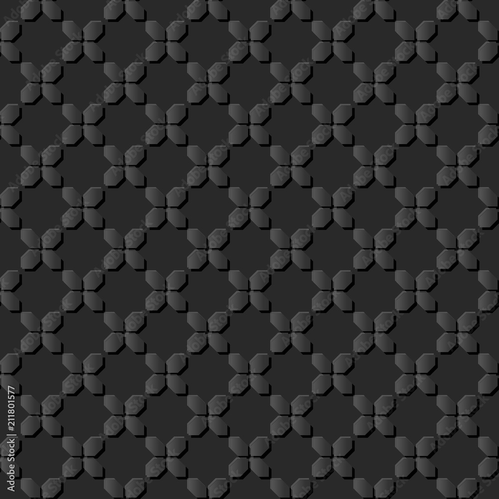 3D dark paper art Islamic geometry cross pattern seamless background