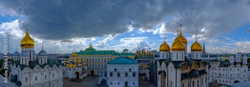 Landscape with panoramic view on domes of cathedrals Moscow Kremlin.