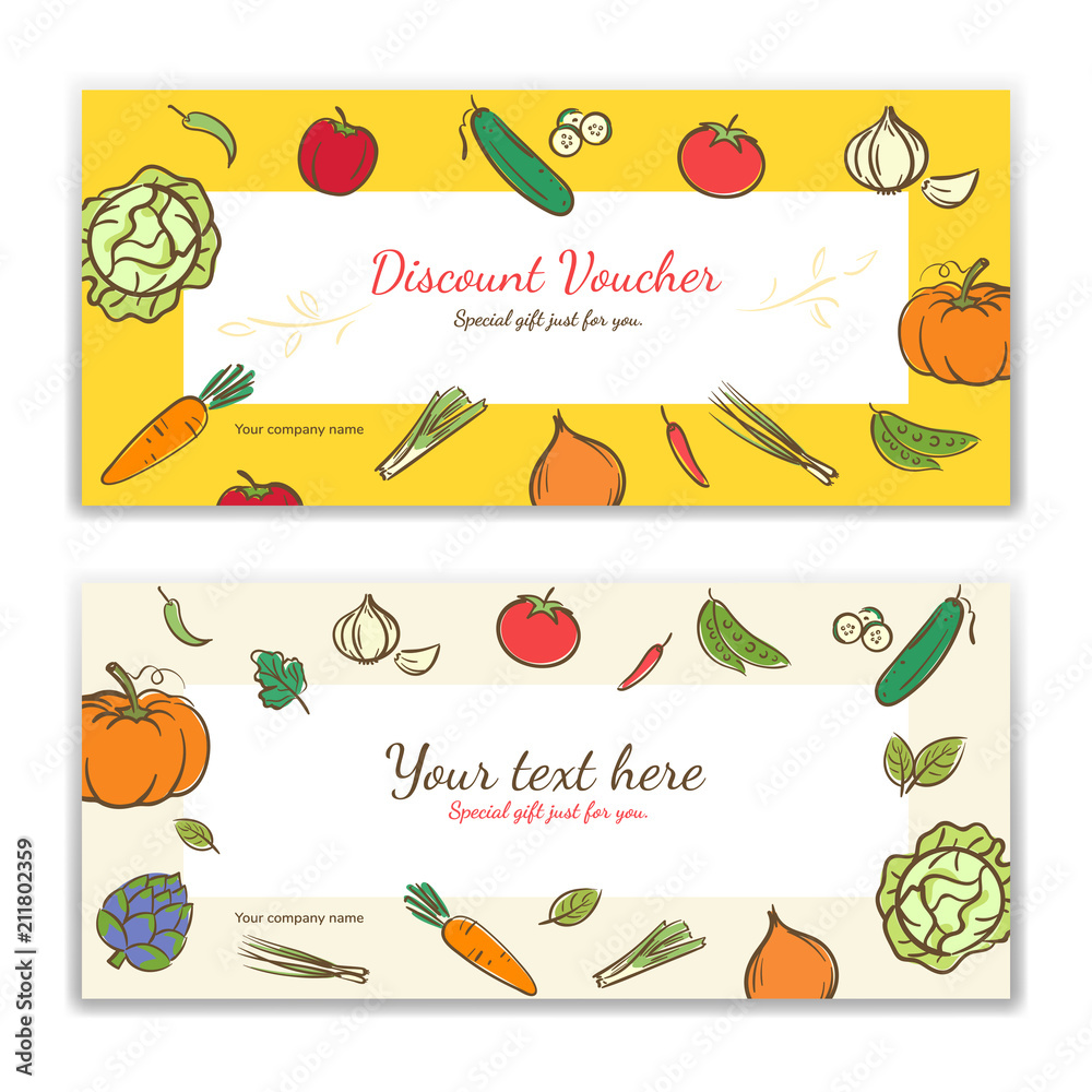 Vegetable theme gift certificate, voucher, gift card or cash coupon template in vector format