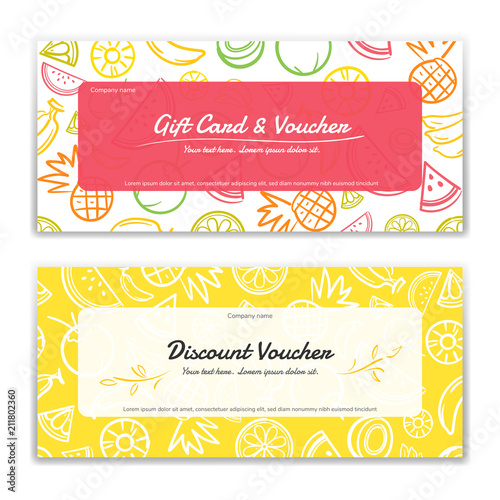Fruit theme gift certificate, voucher, gift card or cash coupon template in vector format