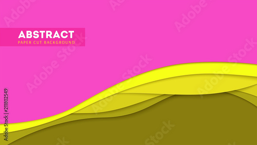 Abstract paper cut design and multi layers forms. Vector cover layout with cut out paper shapes, wavy forms. Banner with design of text, 3D illustration. Background for cover, book, leaflet, flyers.