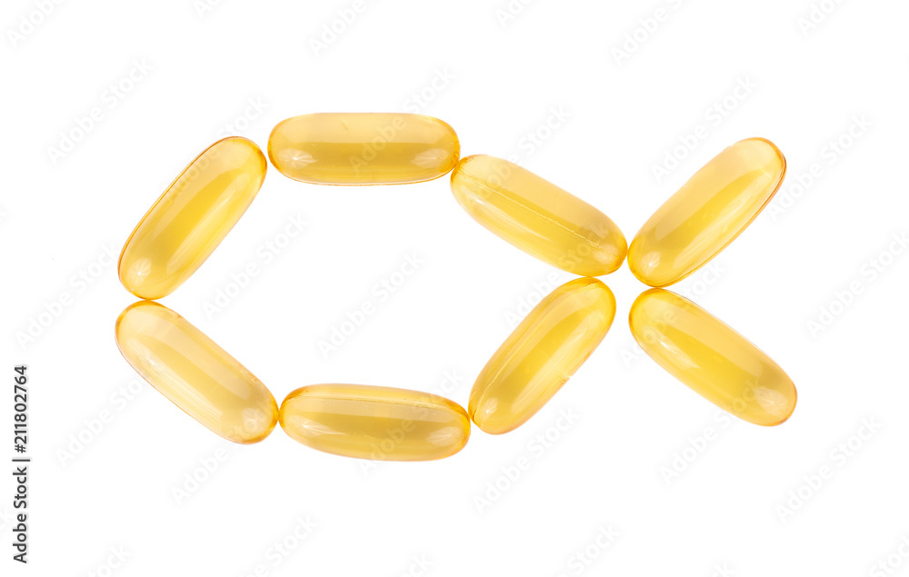 Fish oil pill on white background Fish oil pill on white background